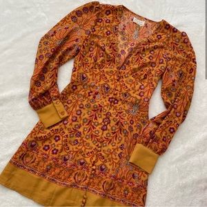 Urban Outfitters Michelle Plunging Long Sleeve Mini Dress